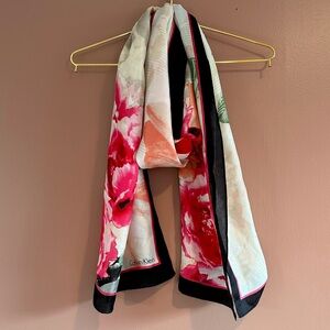 Calvin Klein Red and Black Floral Silk Scarf